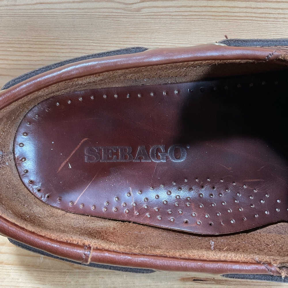 Sebago Docksides Schooner Boat Shoes Men’s 10.5 WIDE Brown Leather Moc 7000GD0 - Picture 4 of 11